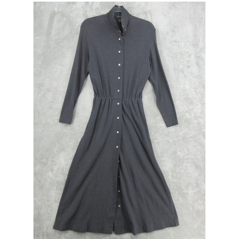 Vintage J Crew Dress Womens Size S Button Front Mock Neck Pockets Modest Gray